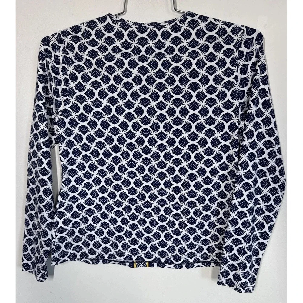 Lands End Women's Deep Sea Prism Rash-guard Swimsuit Top Long Sleeve Size S UPF+